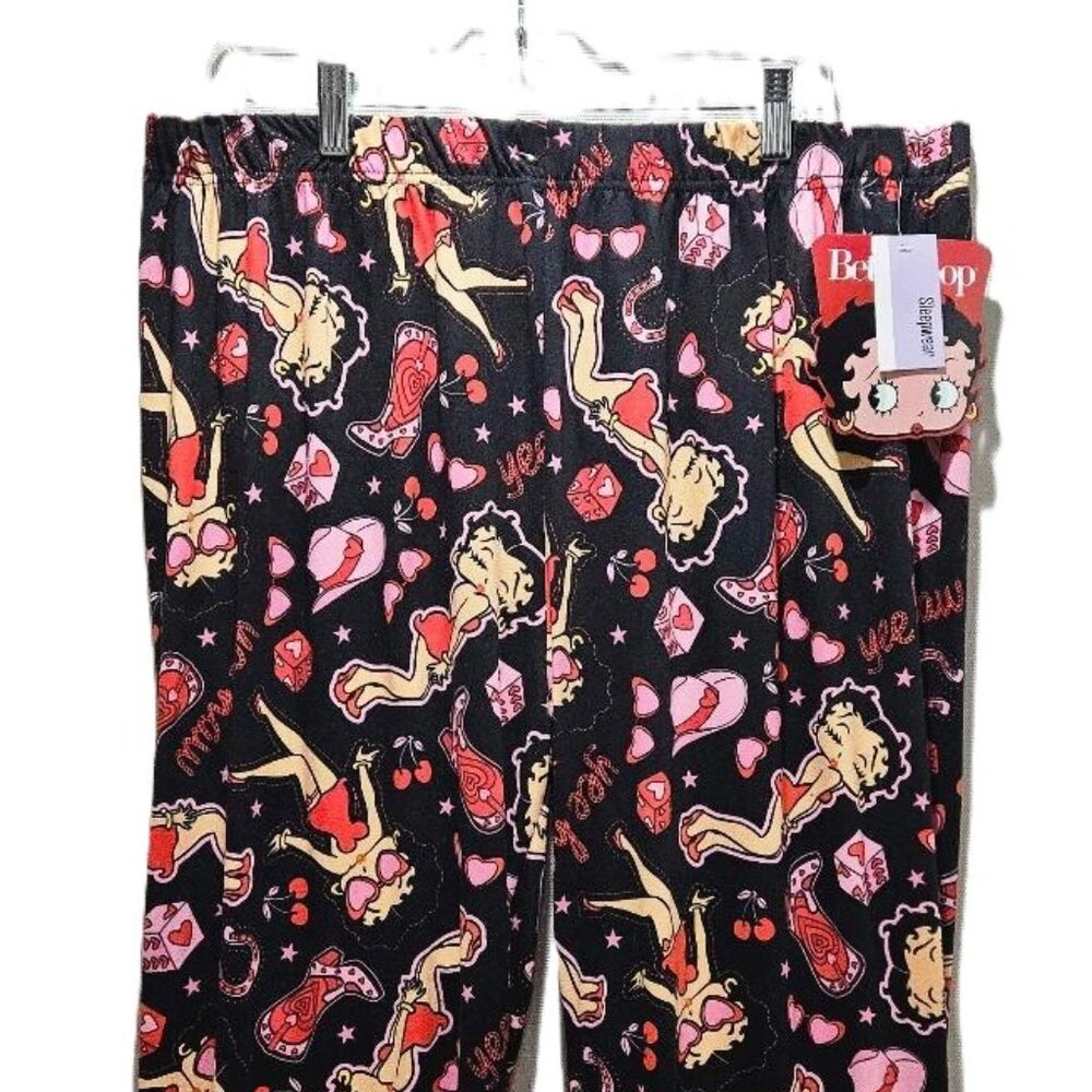 New BETTY BOOP BLACK RED PINK WESTERN CHERRIES HEARTS PULL UP SLEEP PANTS 3X
